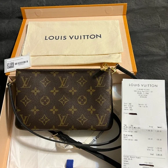 NEW** Louis Vuitton Double Zip Monogram Crossbody Pouchette - Picture 4 of 17
